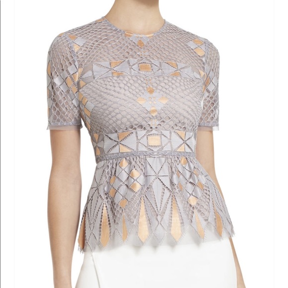 BCBGMaxAzria Tops - BCBGMAXAZRIA Calaste Lace Peplum Top